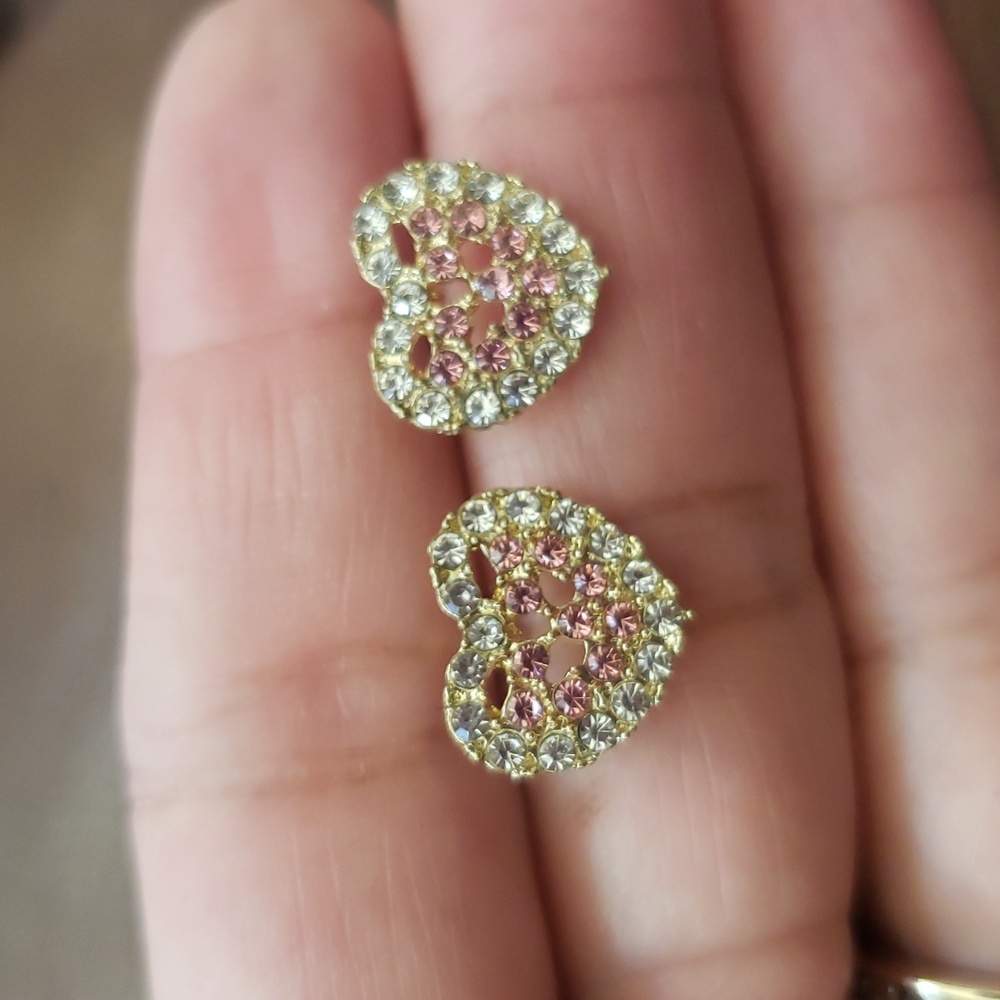 Pink Heart Rhimestone Earrings - Picture 7 of 7